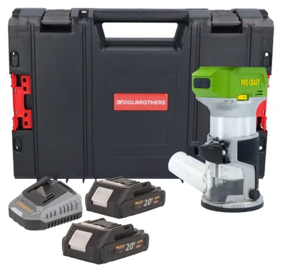 Produktbild von Procraft POB24bb Akku Multifunktionsfräse 20 V 6 / 8 mm Brushless + 2x Akku 2,0 Ah + Ladegerät + RHINO Toolcase
