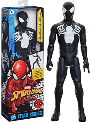 Image de Figurine Spider-Man, Costume Noir Deluxe, 30 cm, Titan Series, Jouet Super-Héros Marvel, Dès 4 Ans
