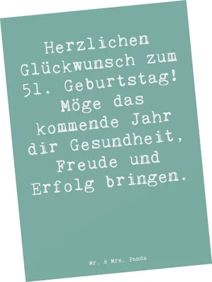 Produktbild von Mr. & Mrs. Panda Postkarte Spruch 51. Geburtstag Freude - Meeresbrise - Geschenk, Gesundheit, Grußkarte, Postkarten, Glückwünsche, Ansichtskarte, Geburtstagsparty