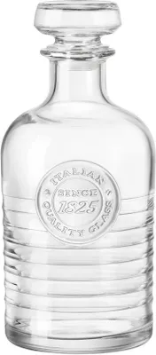 Zdjęcie produktu dla Karafka szklana o pojemności 1 litra, przeznaczona do przechowywania alkoholi, z korkiem