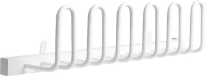 A white metal shoe dryer rack mounted on a white background.