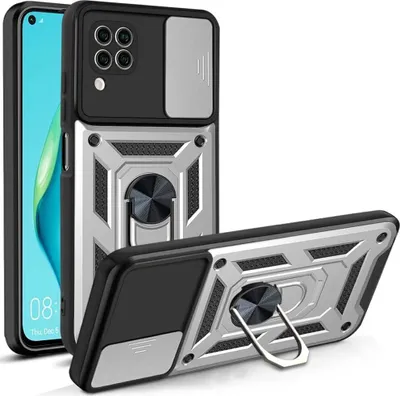 Produktbild von Huawei P40 Lite Hülle mit 360° Drehbarer Magnetische Ring Ständer Halter Dia Kameraschutz TPU Bumper Silikon Schutzhülle für Huawei P40 Lite Silber