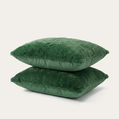 Produktbild von HappyBed Kissenbezug | Teddy Plüsch Dunkelgrün | 2er Set