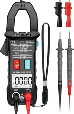 Imagen del producto de BSIDE ZT-5BQ: Pinza amperimétrica digital inteligente de alta precisión con 6000 conteos, función NCV (detección de voltaje sin contacto), función Bluetooth, medición de voltaje DC/AC, corriente alterna, resistencia, capacitancia, frecuencia, corriente de arranque, diodo y continuidad, retención del valor máximo, linterna integrada y medición de temperatura de -30 a 1000 °C