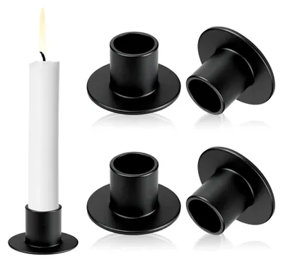 Produktbild von 4er Set Kerzenständer Schwarz – Metall Stabkerzenhalter für Esstisch & Dekoration – Moderne Kerzenhalter für Stumpenkerzen – Minimalistische Tischdekoration für Zuhause & Events