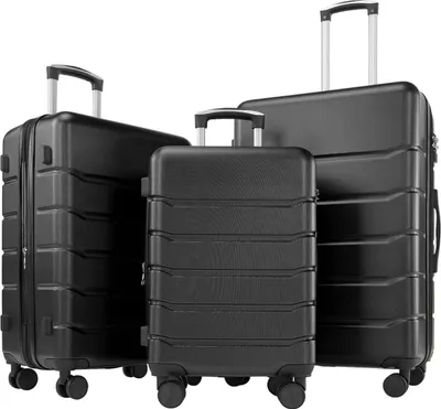 Image de Sweetcrispy Set de 3 valises rigides Trolley Koffer offerset Bagages Valises à roulettes Château 4 roulettes coque dure Poignée télescopique(Noir)