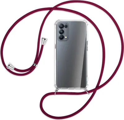 Produktbild von Handykette Backcover-Schutzhülle mit Band (Metall silberfarben) für Oppo Reno5 Pro 5G - dunkelrot