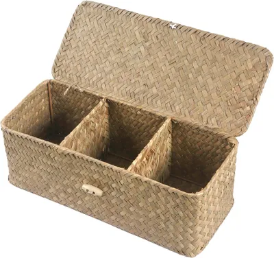 Obrázok produktu pre Úložný kôš s vekom, trojkomorový organizér, 32 x 12 x 10 cm, vhodný do kúpeľne