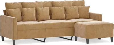Obrázek produktu pro vidaXL Pohovka pro 3 osoby s taburetem hnědá 180 cm Velvet