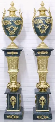 Immagine prodotto di Set di vasi in stile barocco "Casa Padrino", con colonne in marmo, colore blu/oro, dimensioni 30 x 30 x 180 cm