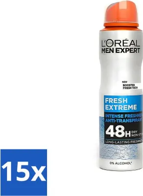 Productafbeelding van L'Oréal Men Expert Deodorant Spray Fresh Extreme, 150 ml - Voordeelverpakking - 15 stuks