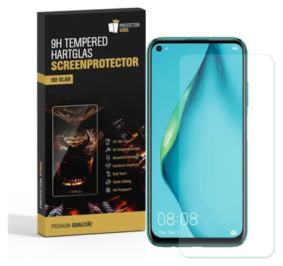 A product box for a screen protector is shown next to a smartphone with the screen protector applied.