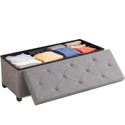 Image de 110 x 38 cm Banc coffre avec espace de rangement, pouf avec espace de rangement, supporte jusqu'à 150 kg, pouf pour salon chambre dortoir, gris