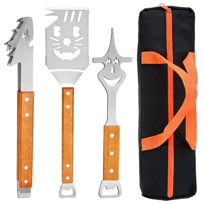 Productafbeelding van 3-Delige RVS Grillset met Houten Handvat