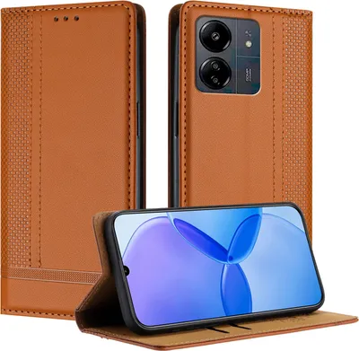 Produktbild von Handyhülle für Xiaomi Poco C65/Poco M6 5G/Redmi 13C Leder Flip Klappbare Schutzhülle mit Standfunktion Braun