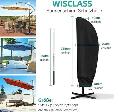 Productafbeelding van Famanu beschermhoes voor parasols, waterbestendig - geschikt voor parasols van 2 tot 4 meter, zwart