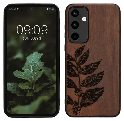 Produktbild von kwmobile Handyhülle für Samsung Galaxy A55 5G Hülle Holz - Case mit TPU Bumper - Stoßfestes Hardcase - Schutzhülle Cover in Dunkelbraun