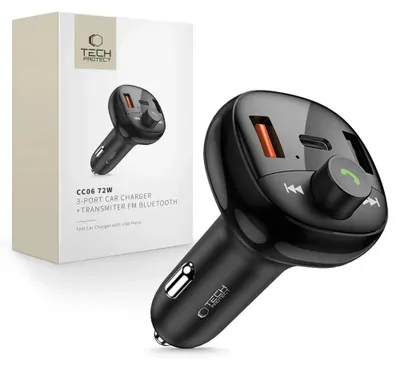 Immagine prodotto di Tech-Protect Cc06 Caricatore da auto a 3 porte Pd72W + Trasmettitore Fm Bluetooth Nero
