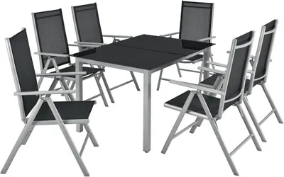 Produktbild von Juskys Aluminium Gartengarnitur Milano Gartenmöbel Set mit Tisch und 6 Stühlen Silber-Grau mit schwarzer Kunstfaser Alu Sitzgruppe Balkonmöbel