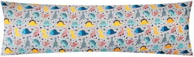 Produktbild von Renforcé Seitenschläferkissen Bezug 40x145cm Dinosaurier 100% Baumwolle, Kissenbezug für Kinder, Reißverschluss (KY-Dino-Grau)