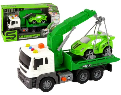 Produktbild von Leantoys Autotransporter Pannenhilfe Abschleppwagen 1:16 Grün Ton Licht