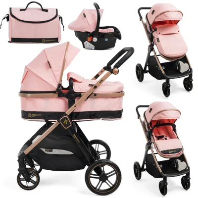 Image de BEBELISSIMO - Poussette combinée trio 3 en 1 - siège auto 0+ IRIS – nacelle – dès la naissance – jusqu’à 22kg - rose