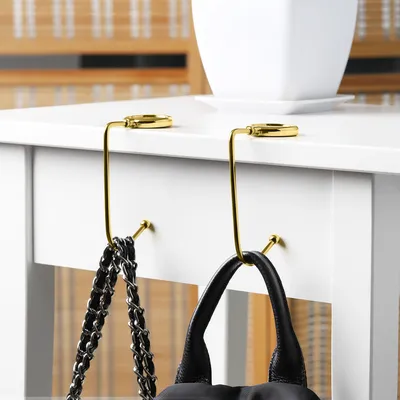 Produktbild von kwmobile 2x Tisch Handtaschenhalter Haken - Antirutsch Taschenhaken Halterung Handtaschen - Taschenaufhänger Halter in Gold