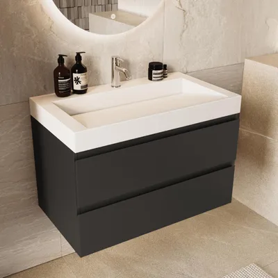 Produktbild von LOMAZOO ZARIVO Mattschwarz - Weißes Waschbecken - 80 cm
