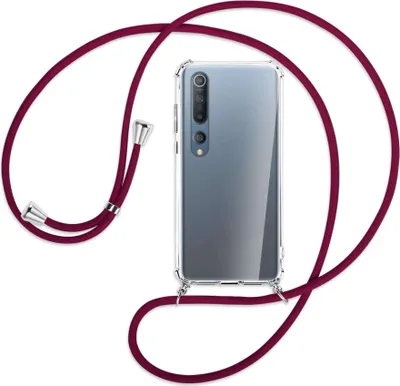 Produktbild von Handykette Backcover-Schutzhülle mit Band (Metall silberfarben) für Xiaomi Mi 10 (Pro) - dunkelrot