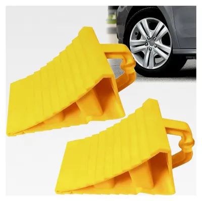 Produktbild von 2 Stück Unterlegkeile mit Griff, 190 x 110 x 110 mm aus Kunststoff für PKW, Anhänger, Wohnwagen, Wohnmobil (Gelb)