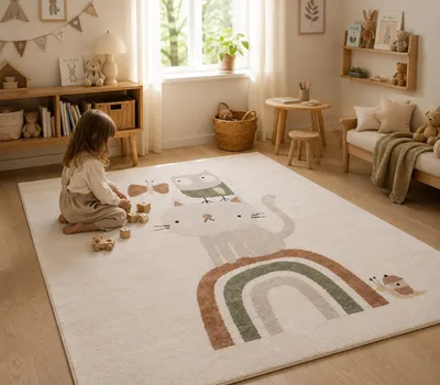 Produktbild von Kinder Teppich Happy Kids Animal Rainbow Creme, Größe:120x170 cm