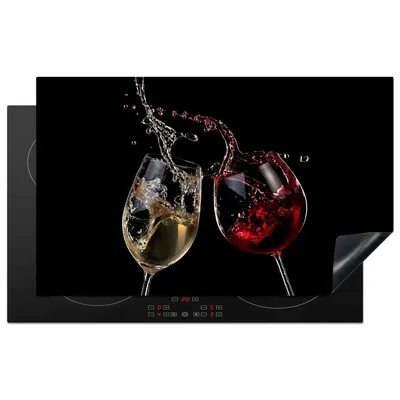 Produktbild von KitchenYeah© Herdabdeckplatte Rotwein - Weißwein - Glas - Schwarz , 85x52cm, Küche Deko, Glaskeramikkochfeld Herdabdeckung, Abdeckplatte fùr Kochfeld