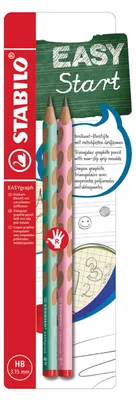 Image de Crayon triangulaire ergonomique pour droitiers - STABILO EASYgraph en vert pastel et rose pastel - pack de 2 - dureté HB