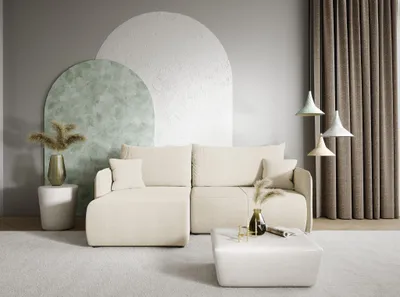 Produktbild von Ecksofa Sofa mit Schlaffunktion CALGARY Stoff Curio Creme Ottomane Links