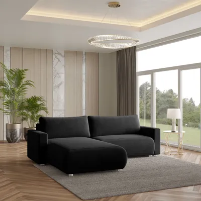 Zdjęcie produktu dla Masseno Narożnik TURIN M z funkcją spania i pojemnikiem na pościel Kształt L, Rozkładana sofa, Rogówka - Czarny, MONOLITH 95