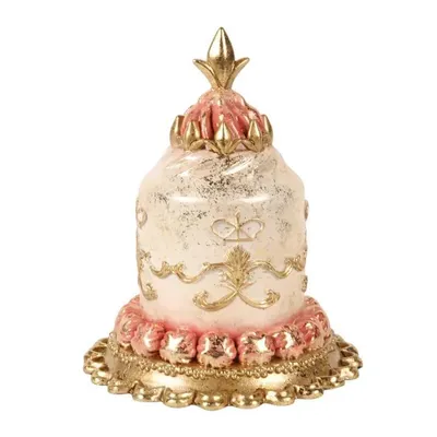 Image de Gâteau factice décoratif de style baroque néerlandais, couleur rose, de 18,5 cm – Gâteau en résine avec des détails dorés