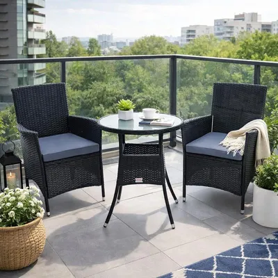 Produktbild von Polyrattan Gartenmöbel Set Gartenset Sitzgruppe Rattan Essgruppe Sessel Schwarz