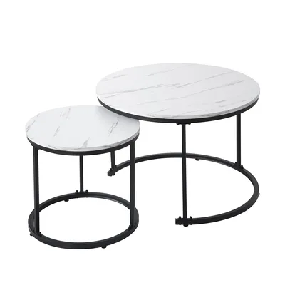 Produktbild von Couchtisch Runder Geschachtelter Beistelltisch Marble Wohnzimmertisch für Wohnzimmer
