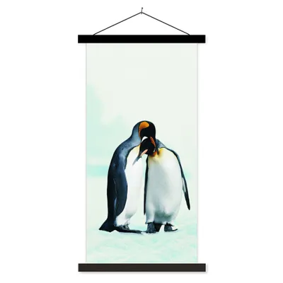 Produktbild von MuchoWow® Textilposter Pinguine - Schnee - Familie 40x80 cm mit schwarzem Rahmen - Wandemalerei