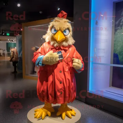 Produktbild von Nan-Huhn REDBROKOLY Maskottchen kostüm gekleidet mit einem Regenmantel und Armbändern