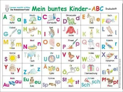 Obrázok produktu pre Lernposter DINA 4 laminiert, bunt, Alphabet und Umlaute in Groß- und Kleinbuchstaben, spielerisch kindgerecht