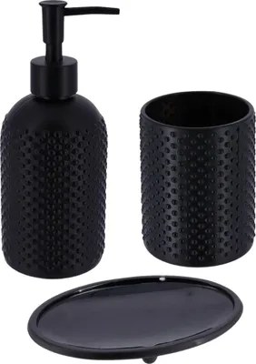 Immagine prodotto di TENDANCE | Accessori per il bagno - Accessori da bagno - Nero - In vetro - Set da 3 pezzi - Set da bagno - Set per il bagno
