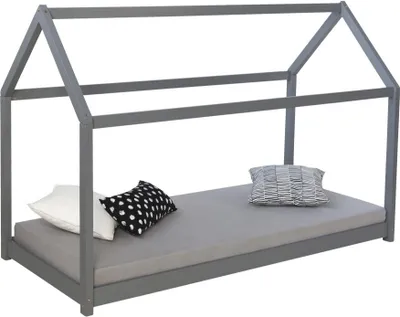 Produktbild von Homestyle4u Kinderbett 80x160 mit Lattenrost Kinderhaus Hausbett Grau Holz Kiefer