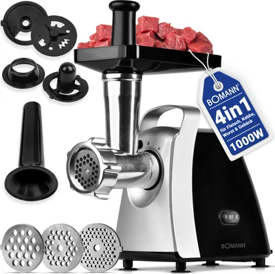 Produktbild von Bomann Fleischwolf 1000W | mit Aufsatz für Plätzchen/Spritzgebäck | Fleischwolf elektrisch | 3 Metall-Lochscheiben | Vor- und Rücklauf | FW 6067 CB