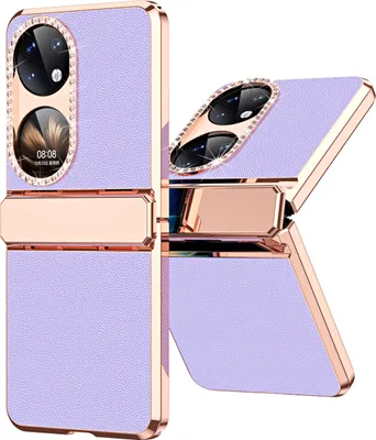 Produktbild von Handyhülle für Huawei P50 Pocket, Scharnierschutz, Luxus Galvanisierter Litschi Glänzender Diamant Schutzhülle Lila