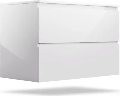 Produktbild von Blumfeldt Johnstone Waschbecken mit Unterschrank – weiß Hochglanz Waschtisch mit Soft-Close, Keramikbecken, feuchtigkeitsbeständigem Material und geräumigen Schubladen – einfache Montage