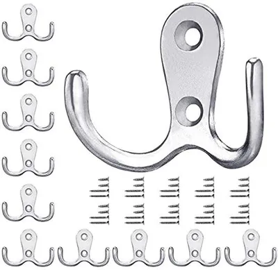 Immagine prodotto di Ganci doppi argentati, 10 pezzi, metallo, ganci da parete, bagno, cucina