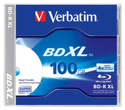 Produktbild von Verbatim BD-R XL 100 GB 4x – Blu-ray Disc mit bedruckbarer Oberfläche im Jewel Case