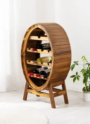Zdjęcie produktu dla Okrągły stojak na wino na 12 butelek, ok. 48 cm x 30 cm x 88 cm – drewno akacjowe