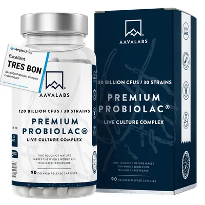 Image de Probiotiques Premium Aavalabs | 30 souches et 120 milliards d'UFC pour la santé intestinale | 90 gélules